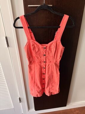 MP | D Coral-Orange Button-Front Jean Dress